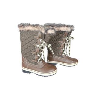 Bass Aibileen Boots 7 Brown Shearling Lace Up Quilted Mid Calf Snow Winter